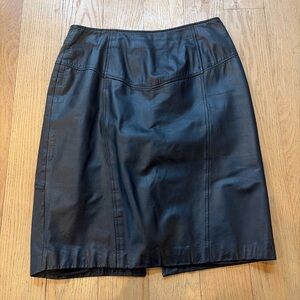 VTG Pelle Cuir Leather Skirt Sz 16 Black Pencil Zip Moto Biker Goth